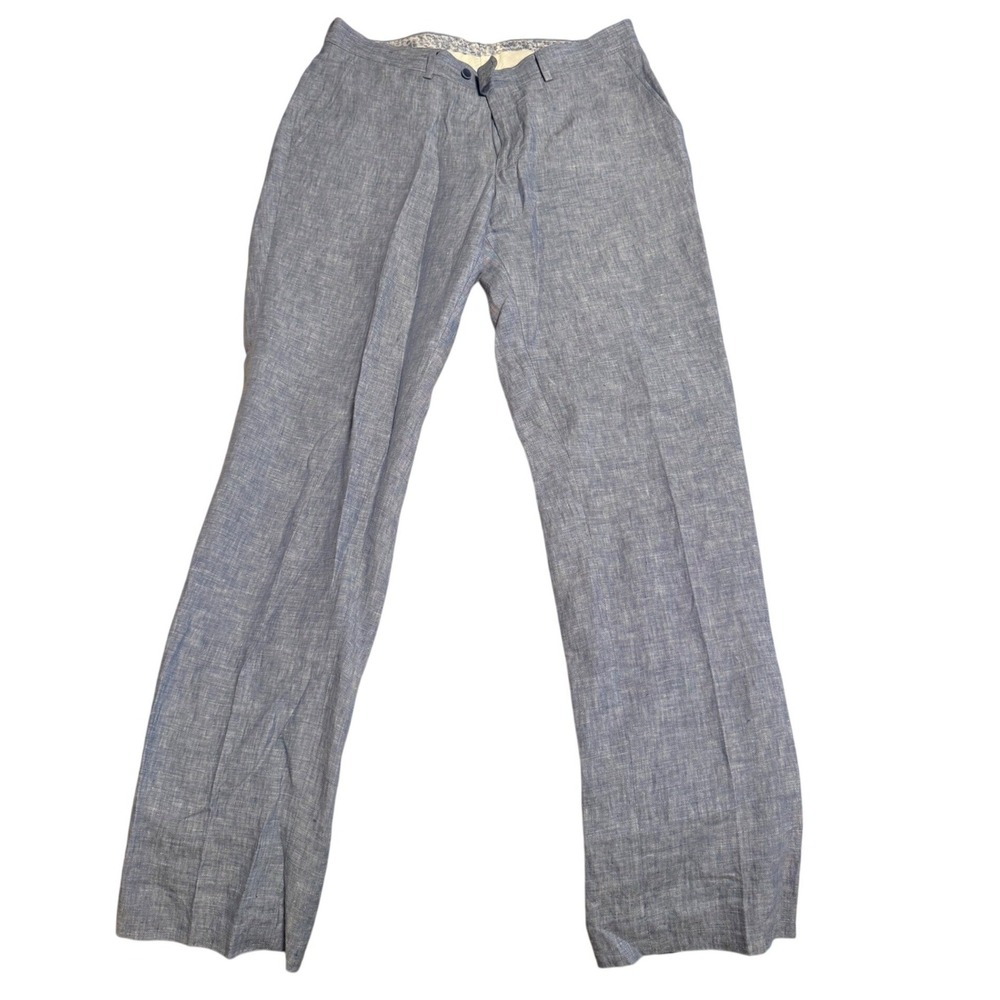 Bar III Mens Slim Fit 100% Linen Dress Pants Light Blue Chambray 34W 34L